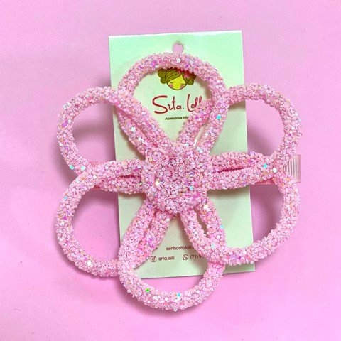 Flor Glitter Cristal Rosa