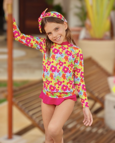 Conjunto Camisa UV + Calcinha Flores Neons