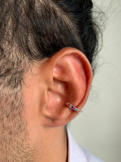 PIERCING DE PRESSÃO CRAVEJADO COLORIDO BANHADO EM PRATA