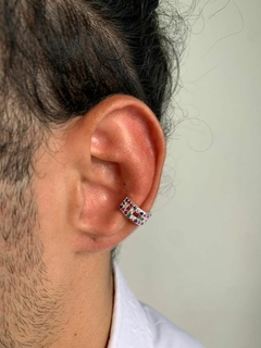 PIERCING DE PRESSÃO DUPLO CRAVEJADO COLORIDO BANHADO EM PRATA