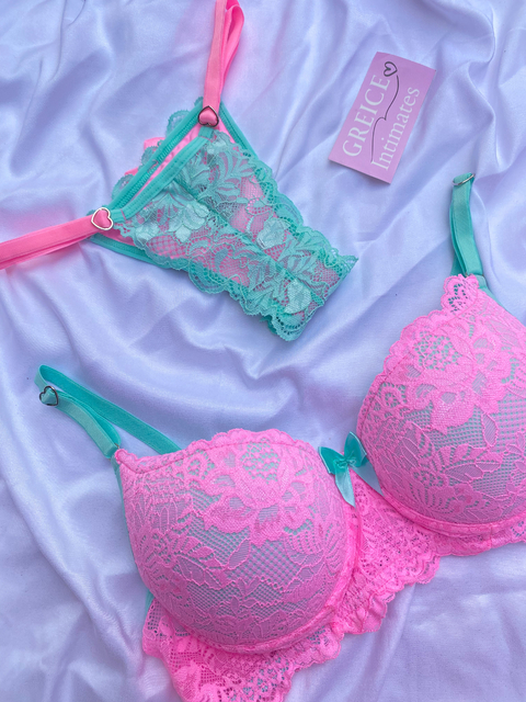 Conjunto Mirela- Rosa babalu C/ Verde frais