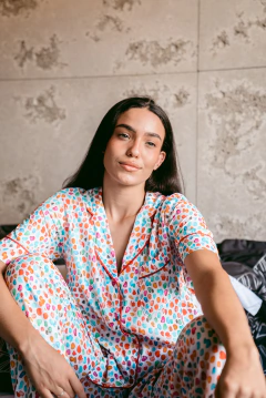 Pijama Americano de Viscose Estampa Colorida Feminino