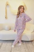 Pijama Americano de Cetim Estampa Geométrica Feminino - Lena Sleepwear - Pijamas