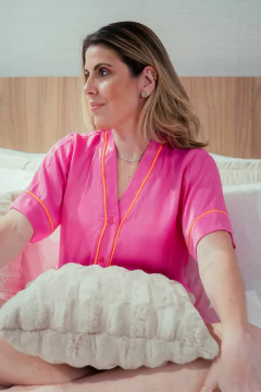 Pijama Americano de Cetim Liso Pink Feminino - comprar online