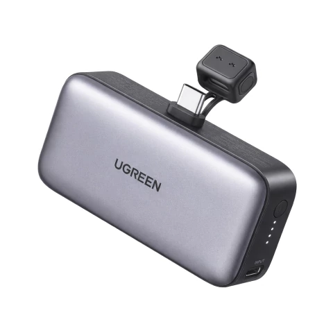 Power Bank UGREEN 5000mAh con conector USB-C incorporado carga rapida compacto ligero portatil seguro color negro