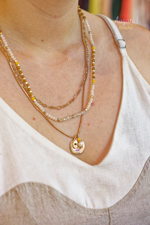 colar triplo perola natural