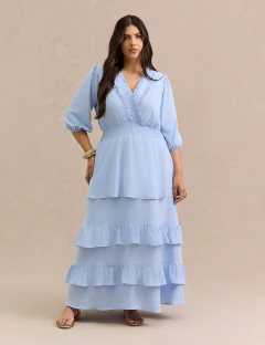 Vestido longo com camadas e babados Alice na internet