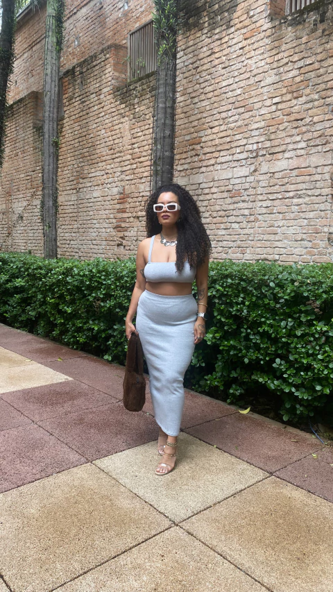 Saia Longa Canelada Thaís - Cinza - comprar online