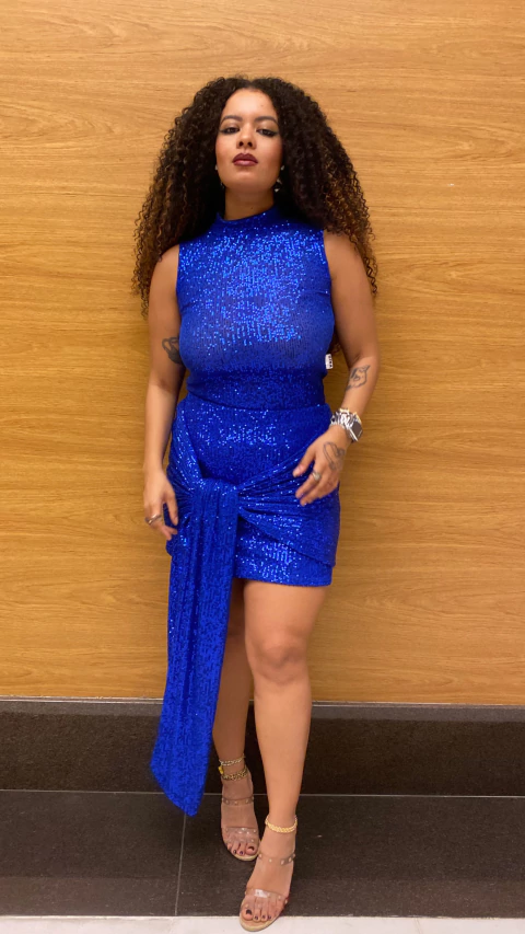 Camiseta Glória - Paetê Azul - comprar online