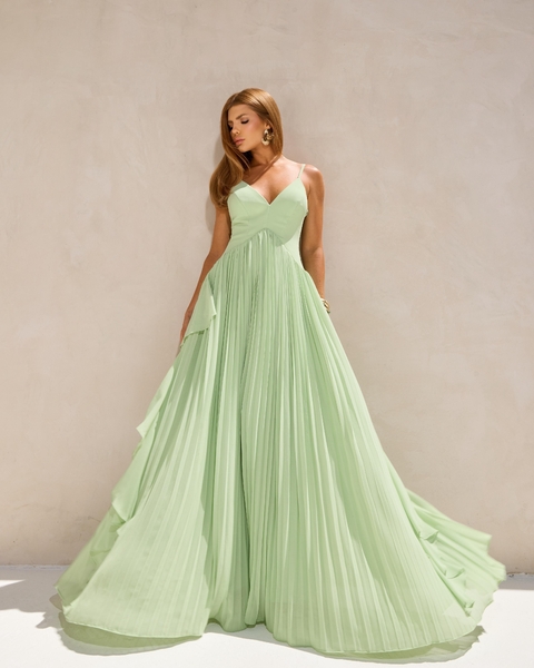 Vestido plissado com babado - comprar online