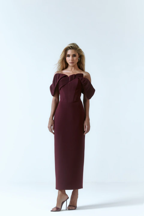 VESTIDO MIDI ESTRUTURADO MAX LAÇO PLISSADO - comprar online