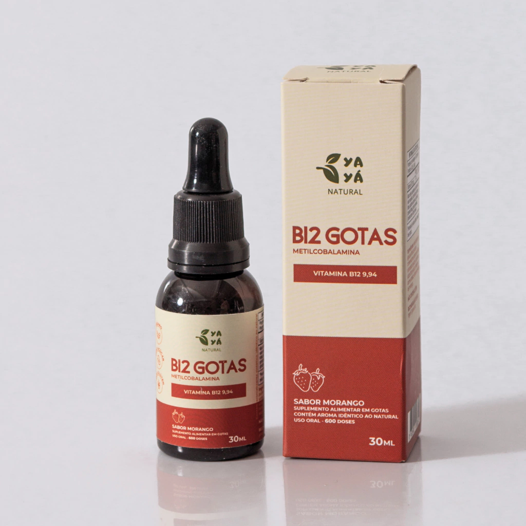 B12 em gotas (Metilcobalamina), 30ml Sabor Morango - Yayá Natural