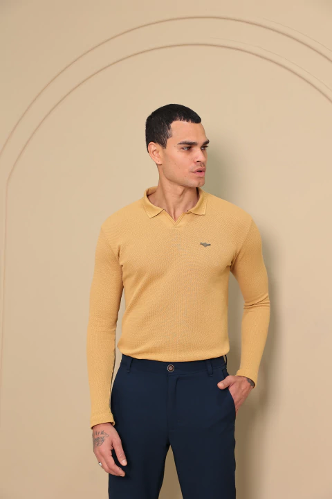 Camiseta Manga Longa Polo Tricot Bege - comprar online