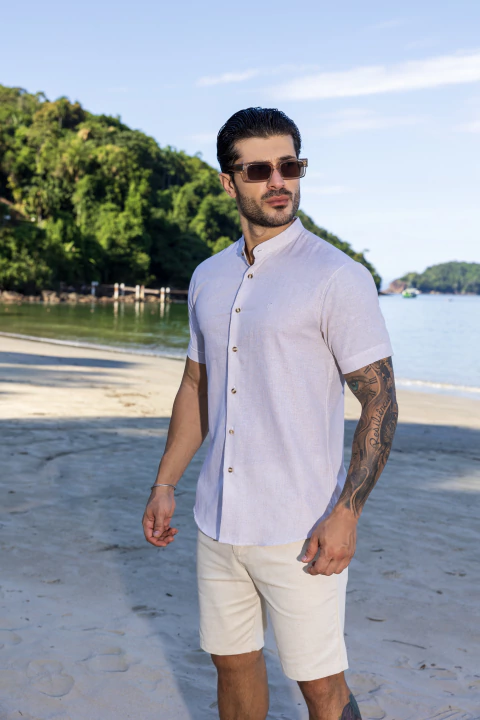 Camisa Curta Padre Linho Nature - comprar online