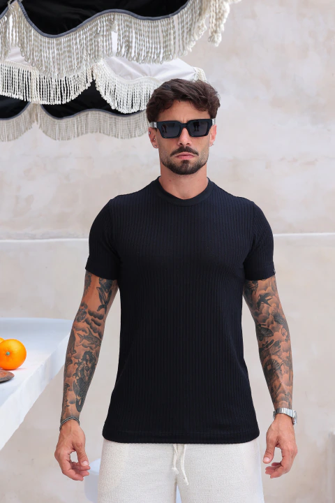 Camiseta slim Tricot Creative Preta