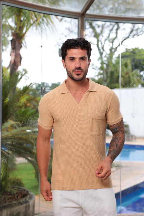 Camiseta Polo Bolso Tricot bege - comprar online