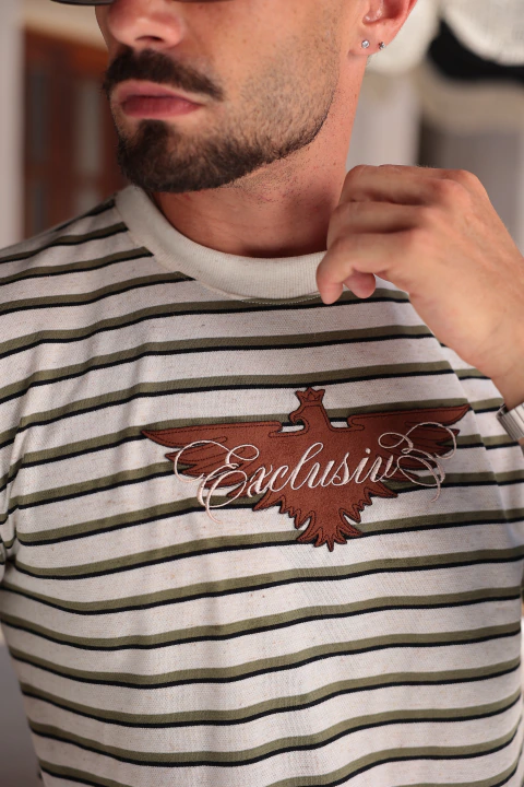 Camiseta Slim Listrada Linho Verde