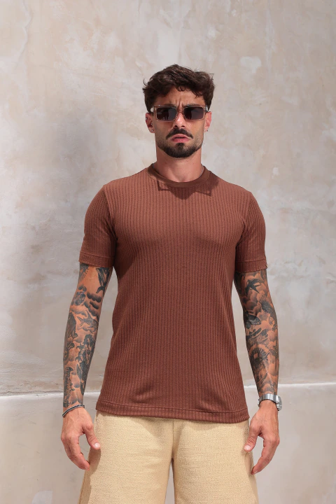 Camiseta slim Tricot Creative Marrom
