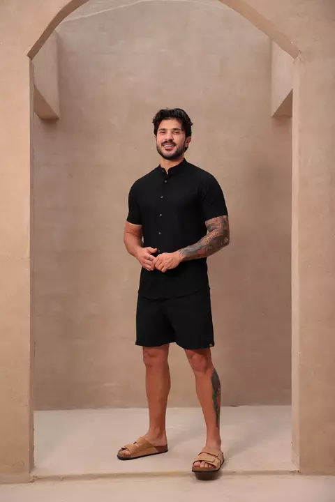 Camisa Curta Linho Preta - comprar online