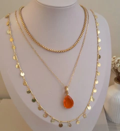 Colar corrente com pingente gota cristal laranja