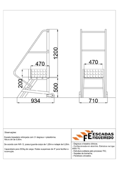 Escada Trepadeira 1+1 - 0,50m - 300kg - Escada Plataforma de Alumínio Reforçada NR12