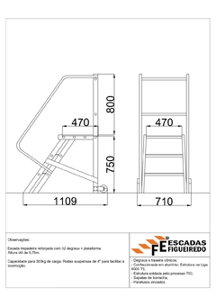 Escada Trepadeira 2+1 - 0,75m - 300kg - Escada Plataforma de Alumínio Reforçada