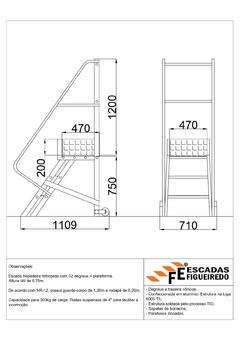 Escada Trepadeira 2+1 - 0,75m - 300kg - Escada Plataforma de Alumínio Reforçada NR12