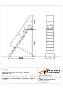 Escada Trepadeira 8+1 - 2,25m - 300kg - Escada Plataforma de Alumínio Reforçada NR12