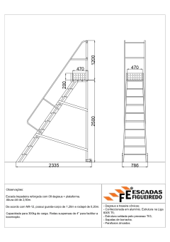Escada Trepadeira 9+1 - 2,50m - 300kg - Escada Plataforma de Alumínio Reforçada NR12