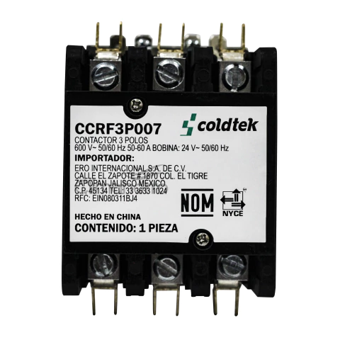 CONTACTOR REFRIGERACION 3 POLOS 50AMP BOBINA 24V COLDTEK CCRF3P007 - comprar en línea
