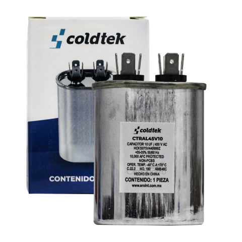 CAPACITOR DE TRABAJO OVALADO 10 MFD VOLTAJE 370/440 VAC +-5% 2 JUEGOS DE TERMINALES COLDTEK - comprar en línea