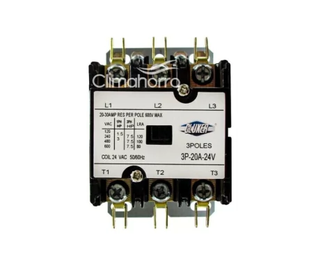 CONTACTOR 3 POLOS, 20 AMPS, BOBINA 21-24 VAC, 50/60 HZ, CLUXER