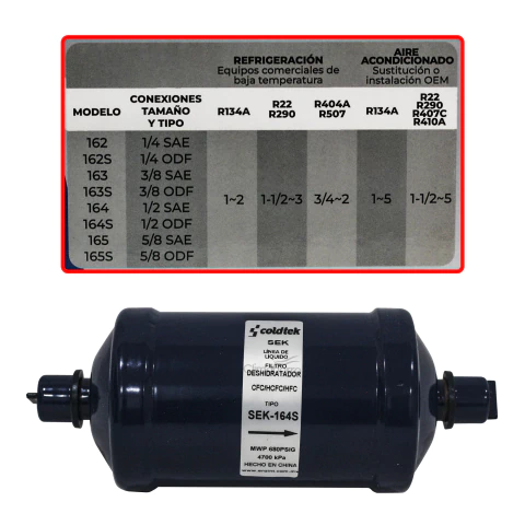 FILTRO DESHIDRATADOR REFRIGERACION SOLDABLE 1/2" COLDTEK SEK-164S - comprar en línea