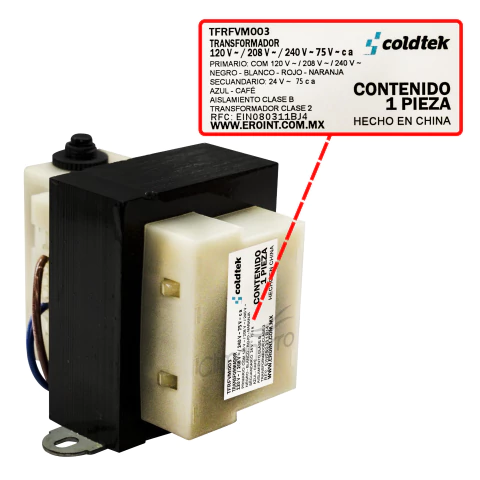 TRANSFORMADOR REFRIGERACIÓN 75 VA 120/208/240 SECUNDARIO 24V COLDTEK TFRFVM003 - comprar en línea