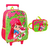 Kit Moranguinho Verde - Mochila De Rodinha + Lancheira