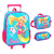 Kit Barbie Azul - Mochila De Rodinha + Lancheira + Estojo