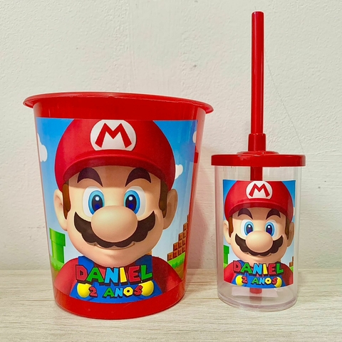 Balde de Pipoca e Copo Mario Bros