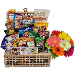 Espresso Coffee Trunk Basket and Bouquet of Gerberas - buy online