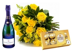 Yellow Roses and French Champagne, Veuve du Vernay, and Ferrero