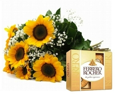 Six Sunflowers Bouquet and Ferrero Rocher