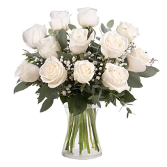 Touch of Class: Vase 12 White Roses