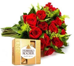 Eighteen Red Roses Bouquet and Ferrero Rocher