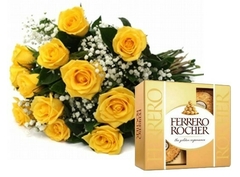 Yellow Roses Bouquet and Ferrero Rocher