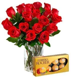 Florero 20 Rosas Rojas y Ferrero Rocher