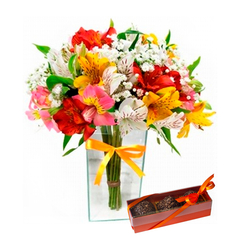 Colorful Flower Vase with Trio of Brigadeiros - buy online