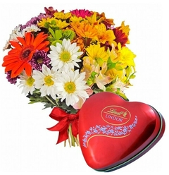 Country Flowers and Lindt Heart Bouquet - buy online