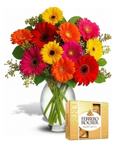 Luxurious Vase with Gerberas and Ferrero Rocher