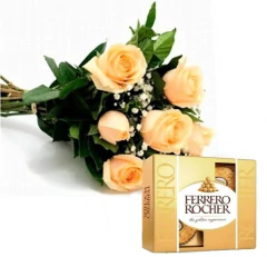 Six Roses Bouquet and Ferrero Rocher