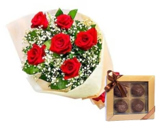 Beautiful Bouquet of 6 Red Roses and Brigadeiros