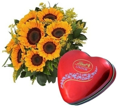 Bouquet of Twelve Sunflowers and Lindt Heart